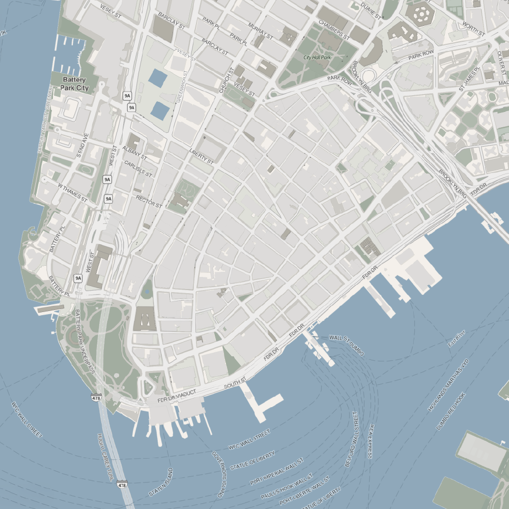 Map of the Financial District and surrounding waterfront