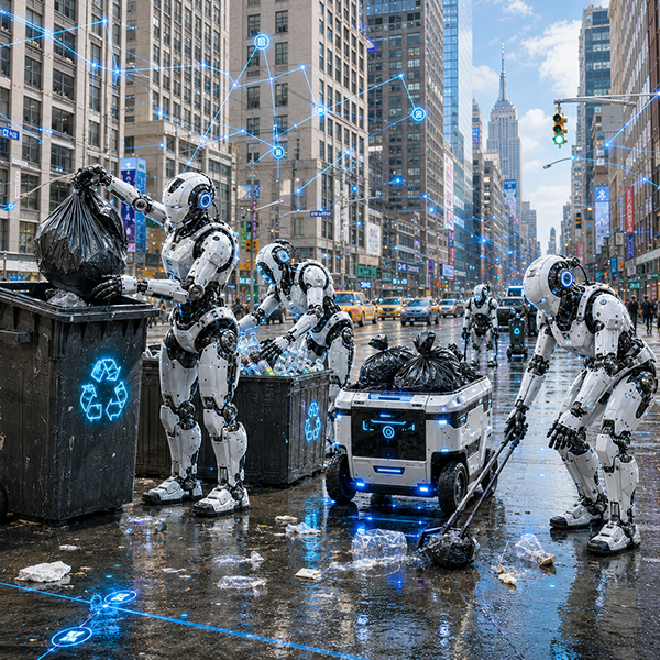 Robots collecting garbage on a New York City street