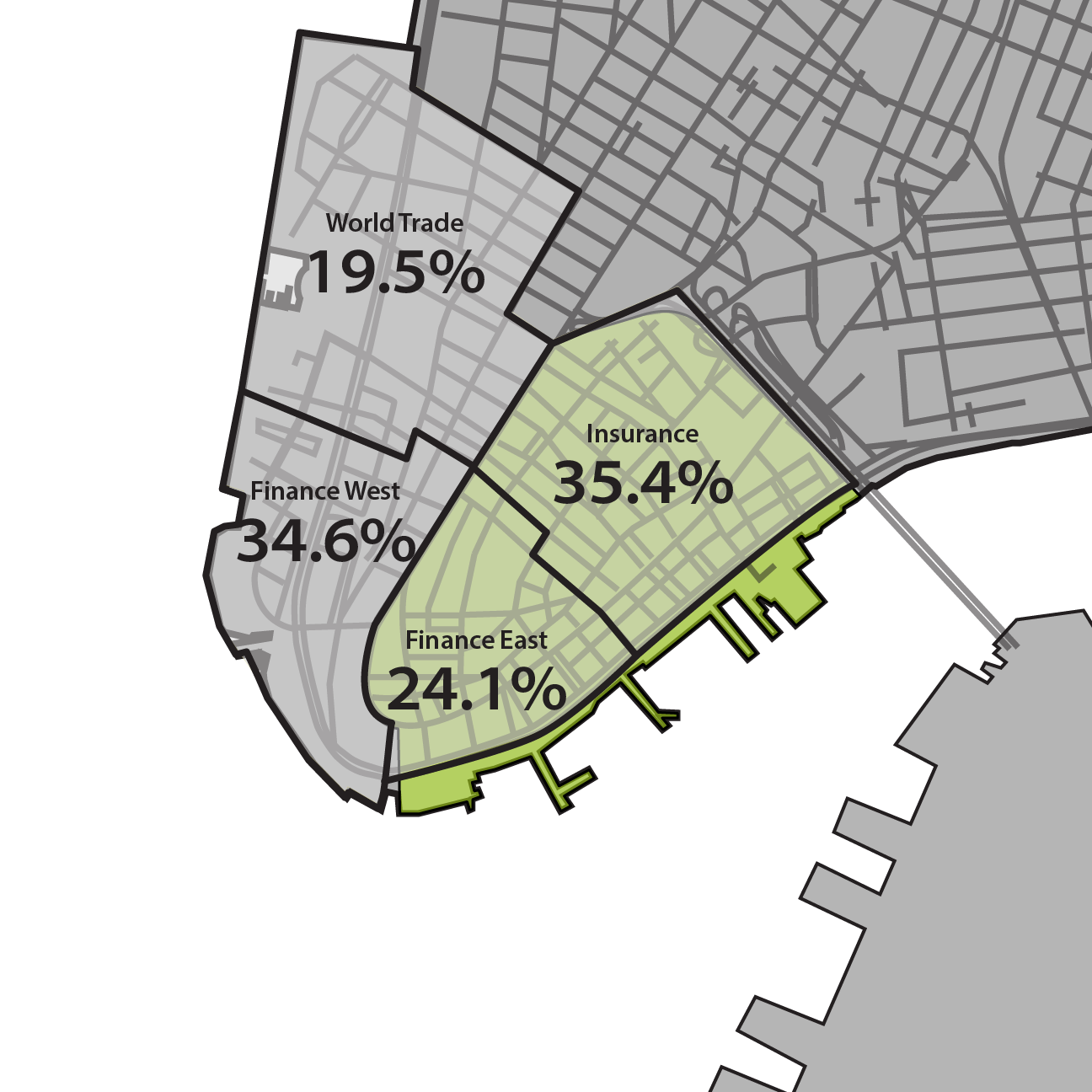 Map showing FiDi's high vacancy rates