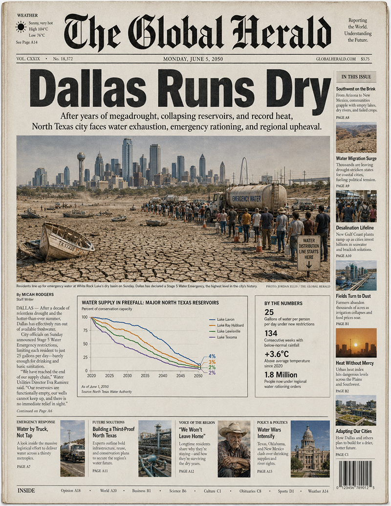 Newspaper front page about water scarcity in the American Southwest