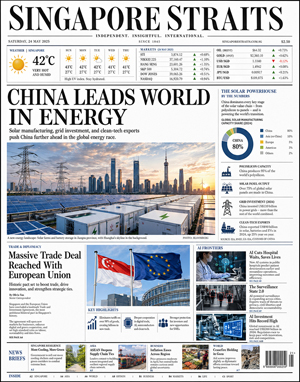 Singapore Straits front page: China leads world in energy