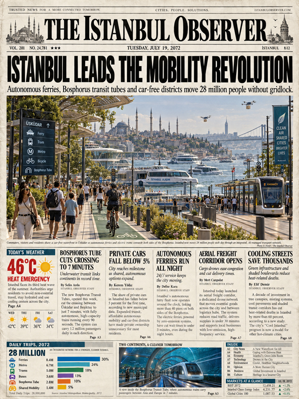 Istanbul newspaper front page about urban mobility