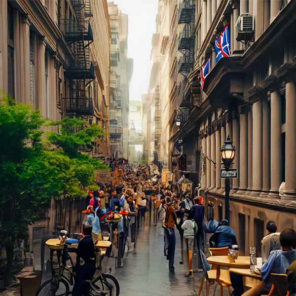 A pedestrianized street in the Financial District